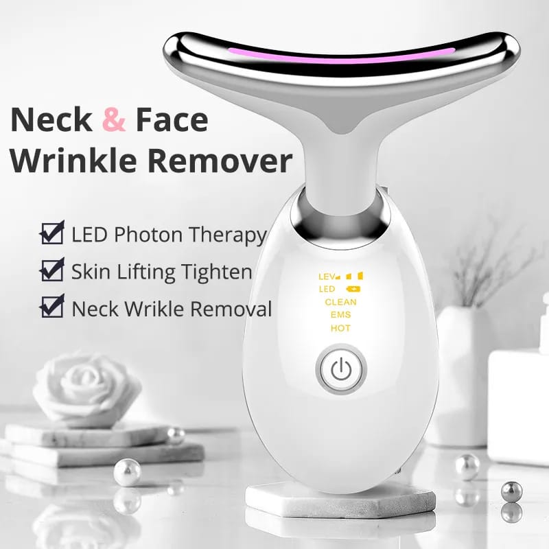 NECK FACE BEAUTY DEVICE 3 COLORS LED PHOTON THERAPY SKIN TIGHTEN REDUCE DOUBLE CHIN ANTI WRINKLE REMOVE SKIN CARE TOOL - MONAFY