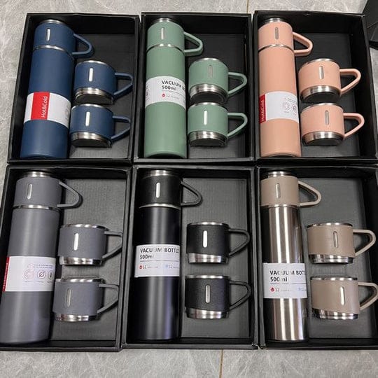 3- IN -1  VACCUM INSULATED THERMAL FLASK SET WITH MATCHING CUP SET - MONAFY