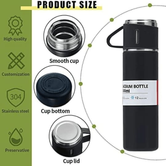 3- IN -1  VACCUM INSULATED THERMAL FLASK SET WITH MATCHING CUP SET - MONAFY