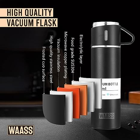 3- IN -1  VACCUM INSULATED THERMAL FLASK SET WITH MATCHING CUP SET - MONAFY