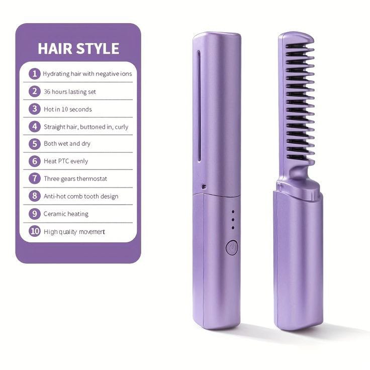 CORDLESS/WIRELESS RECHARGEABLE TRAVEL COMB HAIR STRAIGHTENER MONAFY BRAND